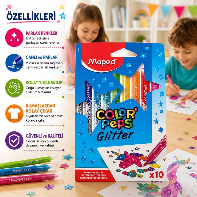 Maped Color'Peps Glitter Simli Keçeli Kalem 10'lu
